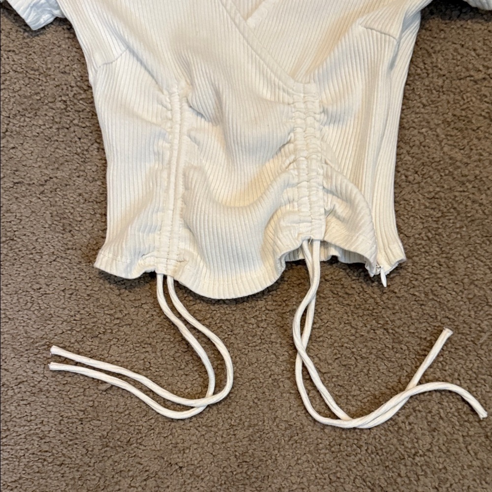 Princess Polly Cream Ribbed Ruched Blouse - Picture 3 of 5
